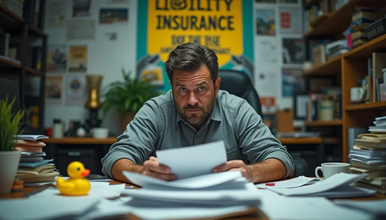A small business owner struggles with overwhelming paperwork and stress.